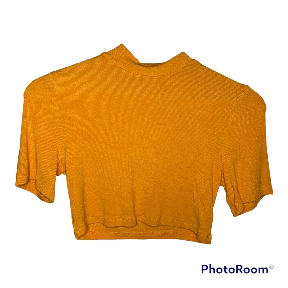 Shein Bright Orange Short Sleeved ribbed crop top. Size Medium